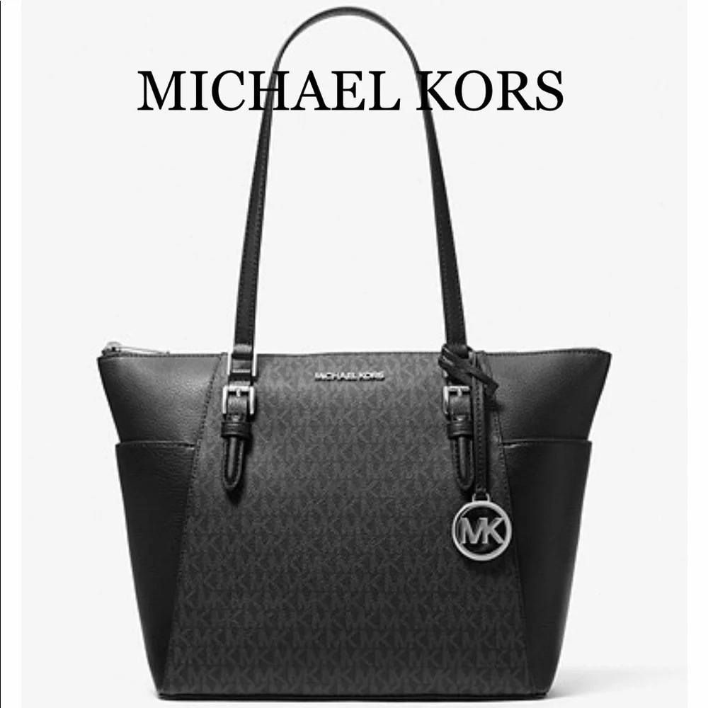 MICHAEL KORS CHARLOTTE LARGE TOP ZIP TOTE BLACK - Picture 1 of 16